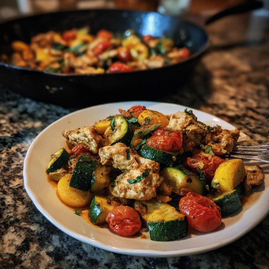 Kalorienarme Hähnchenpfanne Mit Zucchini Und Tomaten