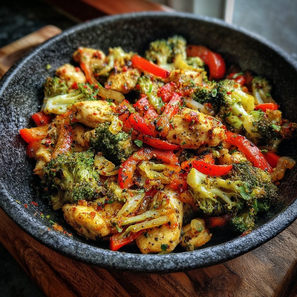 Kalorienarme Hähnchenpfanne Mit Brokkoli Und Paprika