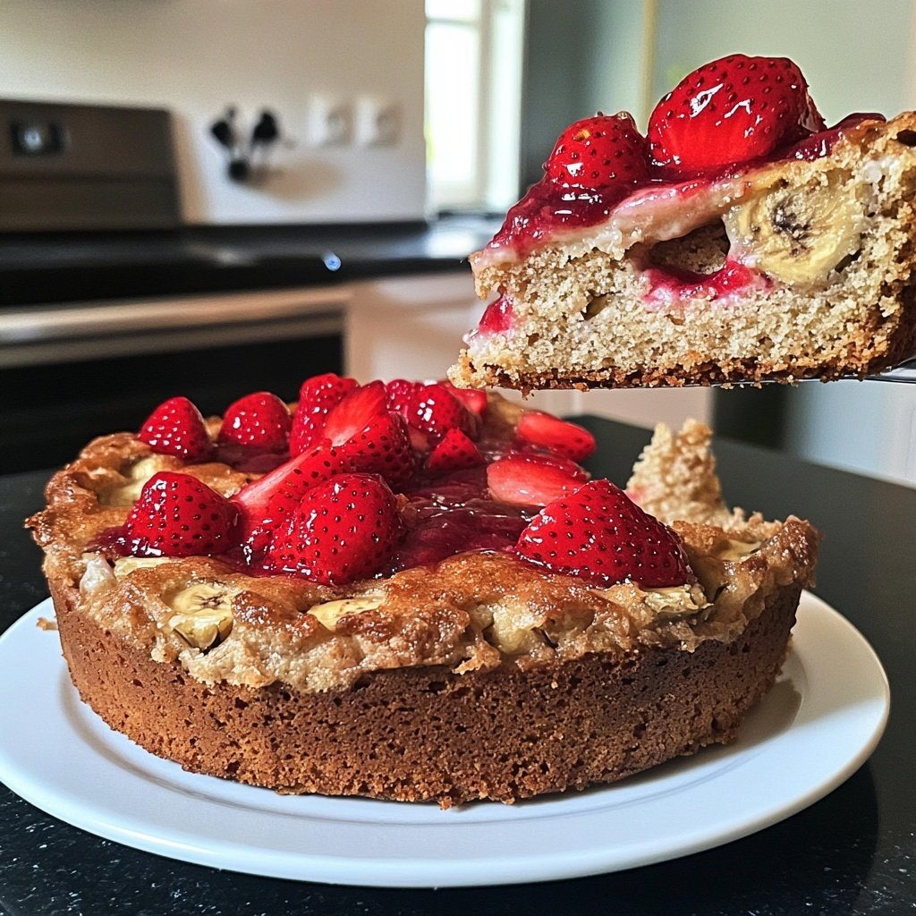 Bananenkuchen mit Erdbeeren